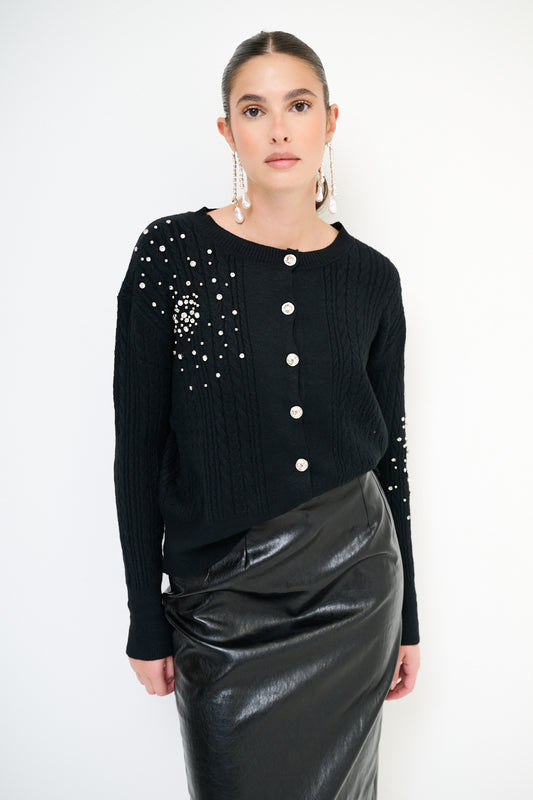 Cardigan a treccia con perle più colori KIKISIX