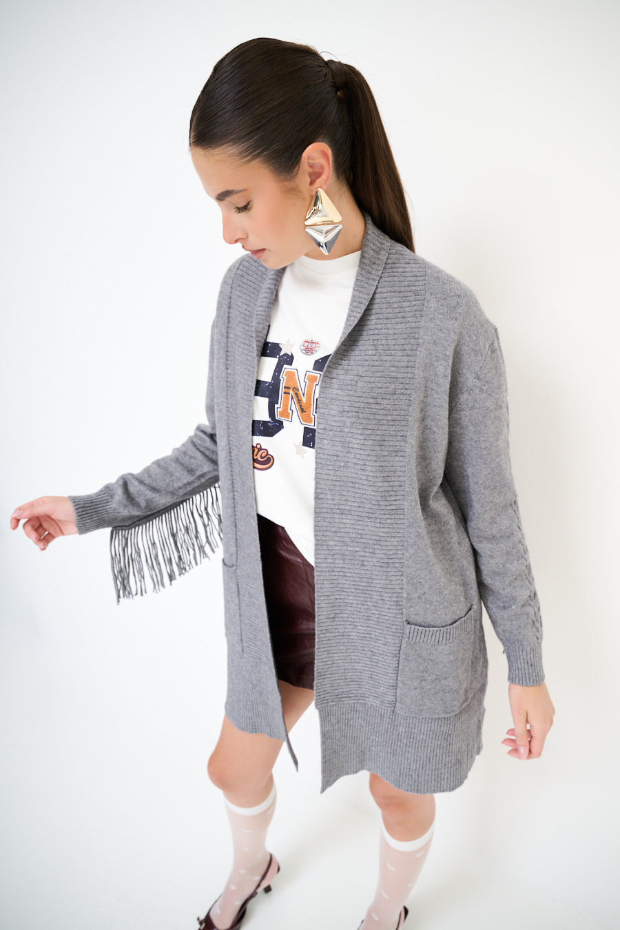 Cardigan aperto con frange KIKISIX