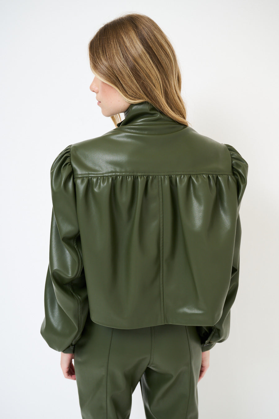 Giacca ecopelle spalle a sbuffo MILITARE - Kikisix