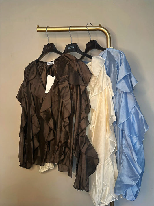 Blusa scollo V rouches KIKISIX