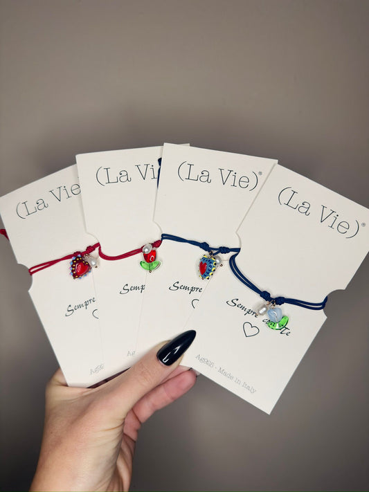 Bracciale cordino charm vetro