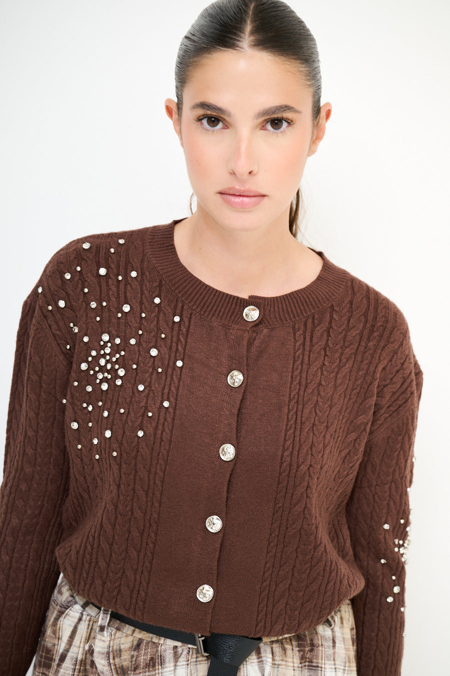 Cardigan a treccia con perle più colori KIKISIX