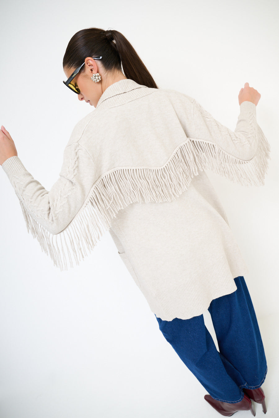 Cardigan aperto con frange KIKISIX