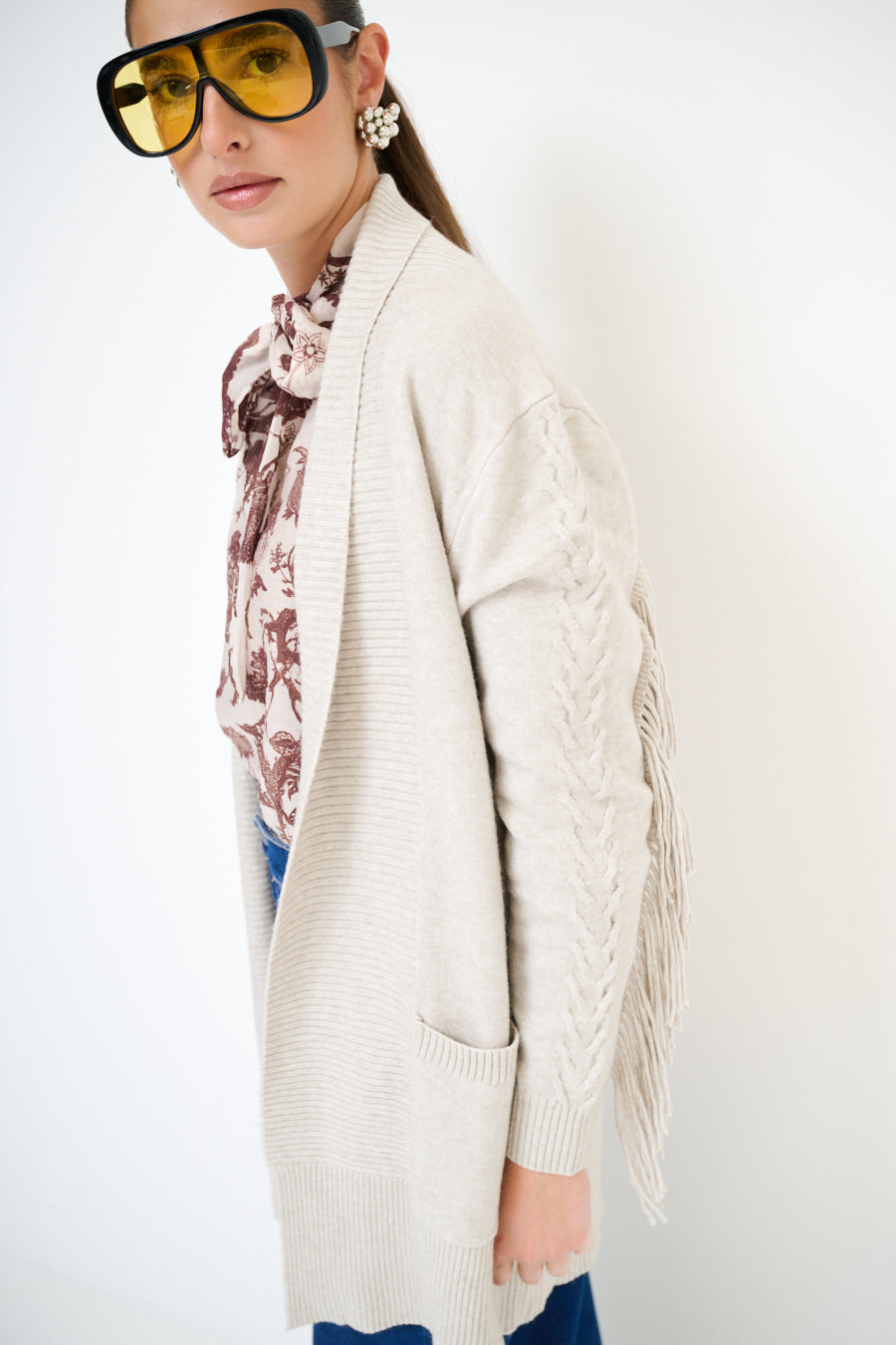 Cardigan aperto con frange KIKISIX