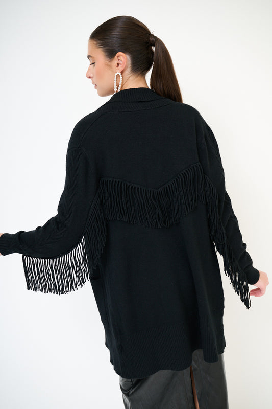 Cardigan aperto con frange KIKISIX