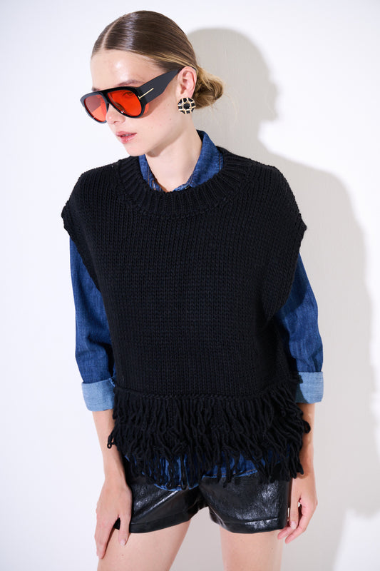 Gilet over crop con frange KIKISIX