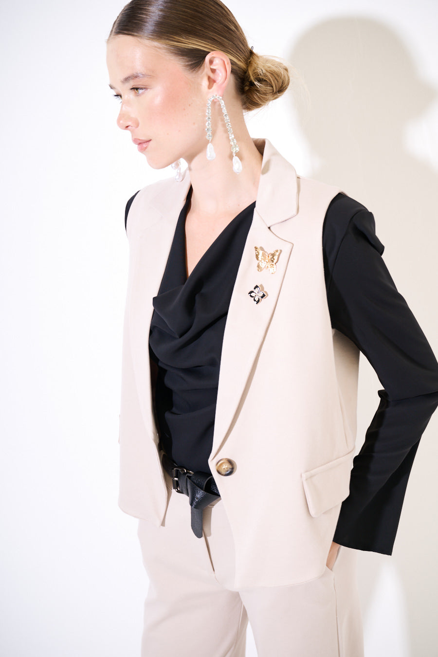 Gilet in punto Milano beige KIKISIX