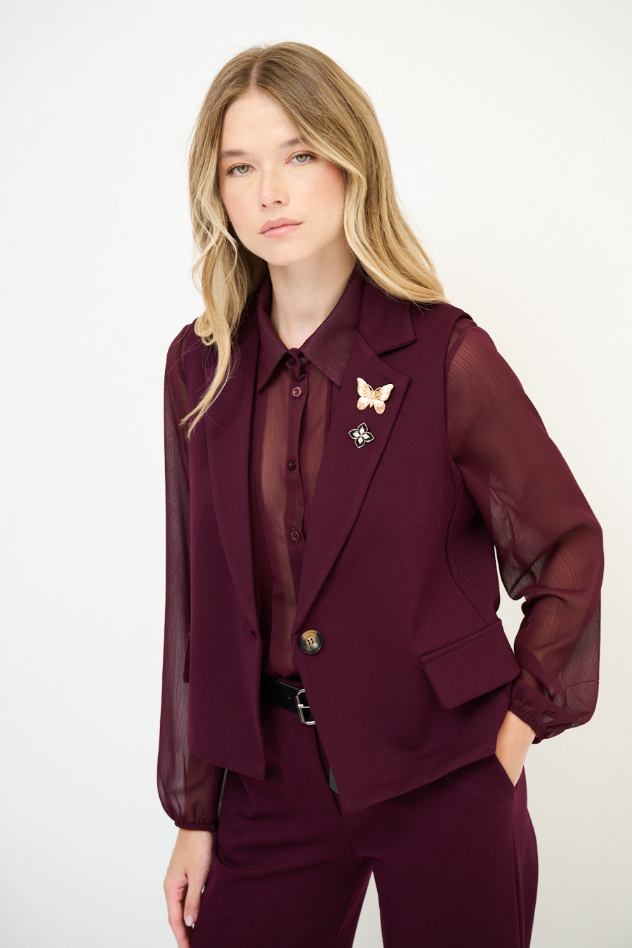 Gilet in punto Milano borgogna KIKISIX